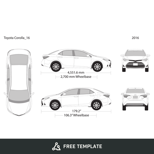 2016 Toyota Corolla free vector vehicle wrap template - GravBase