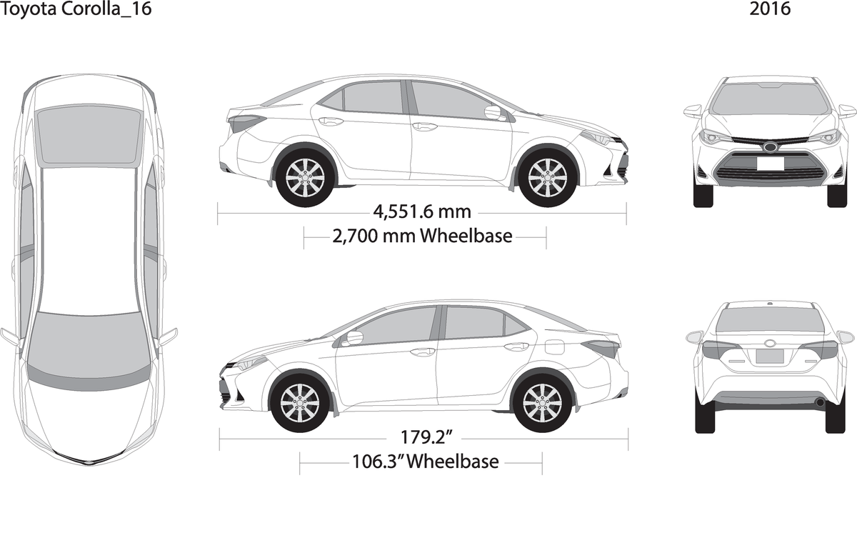 2016 Toyota Corolla V16 Vehicle Wrap Template