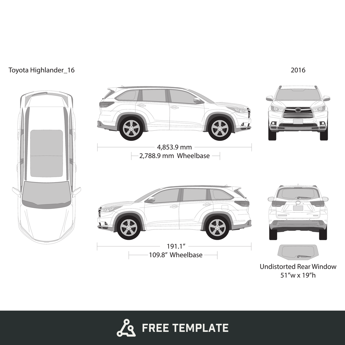 2016 Toyota Highlander free vector vehicle wrap template - GravBase