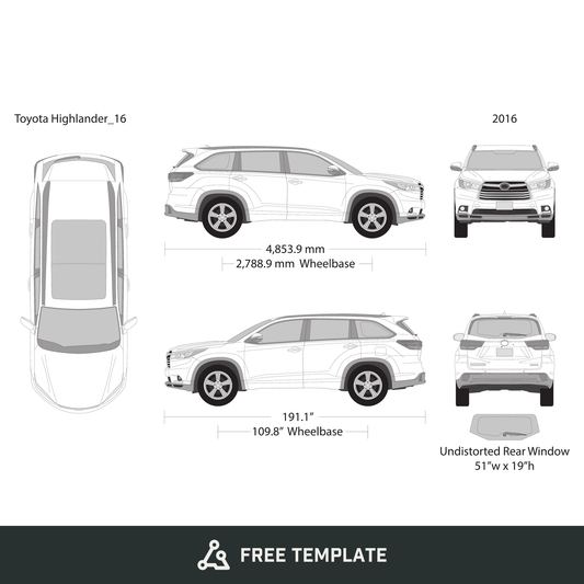 2016 Toyota Highlander free vector vehicle wrap template - GravBase