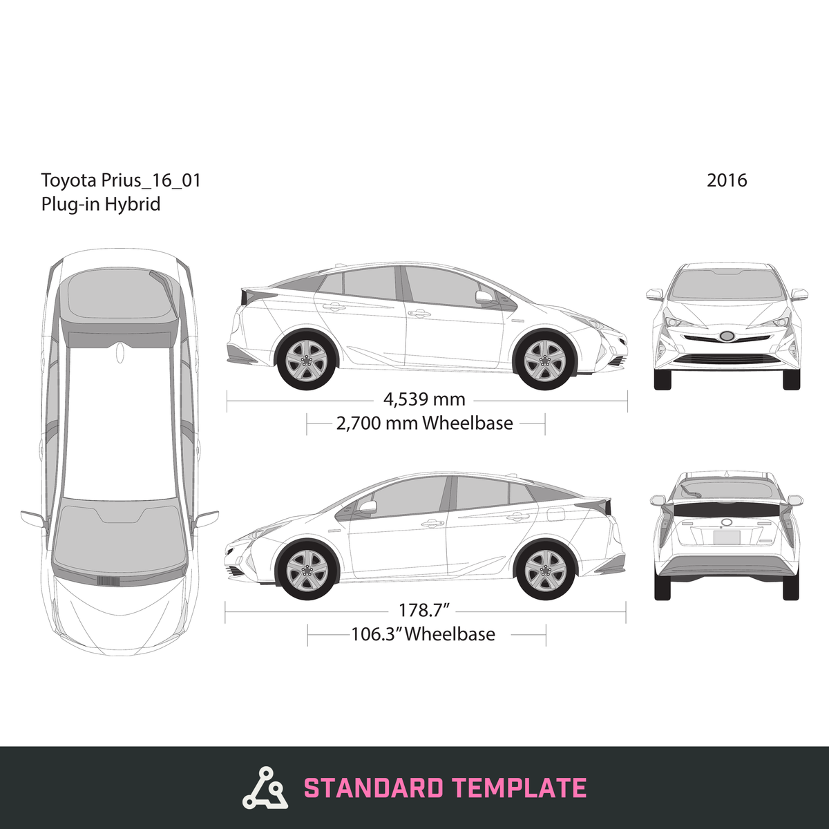 2016 Toyota Prius vector wrap template V01, Design-Ready PDF - GravBase