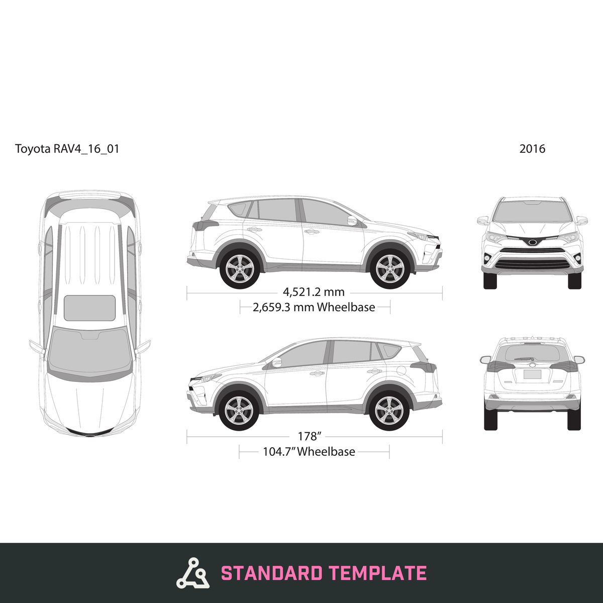 2016 Toyota RAV4 vector wrap template, Design-Ready PDF - GravBase