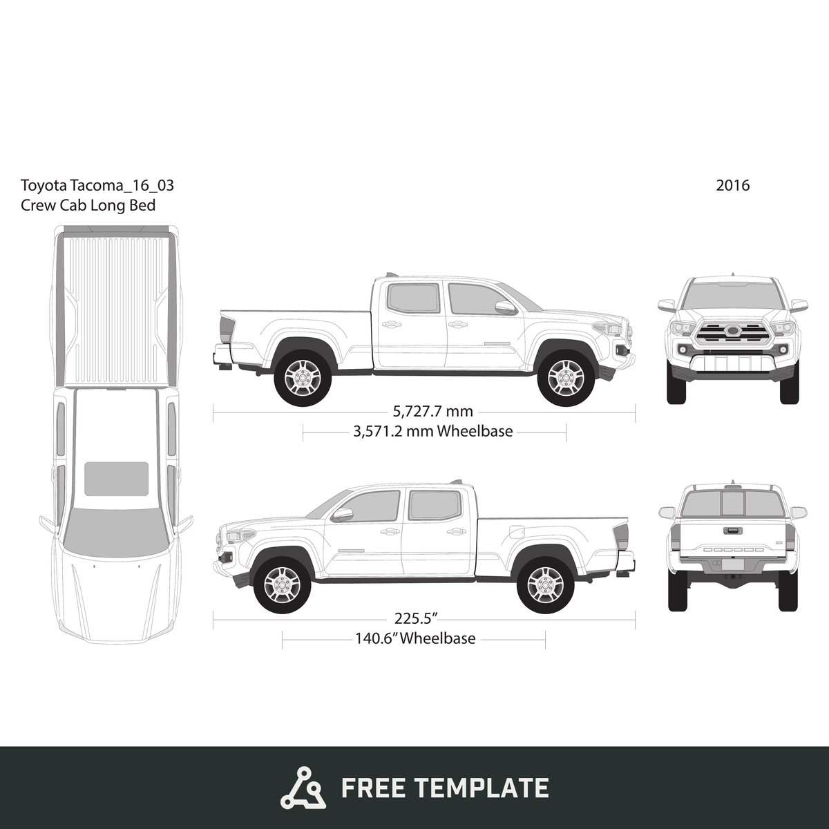 2016 Toyota Tacoma free vector vehicle wrap template - GravBase