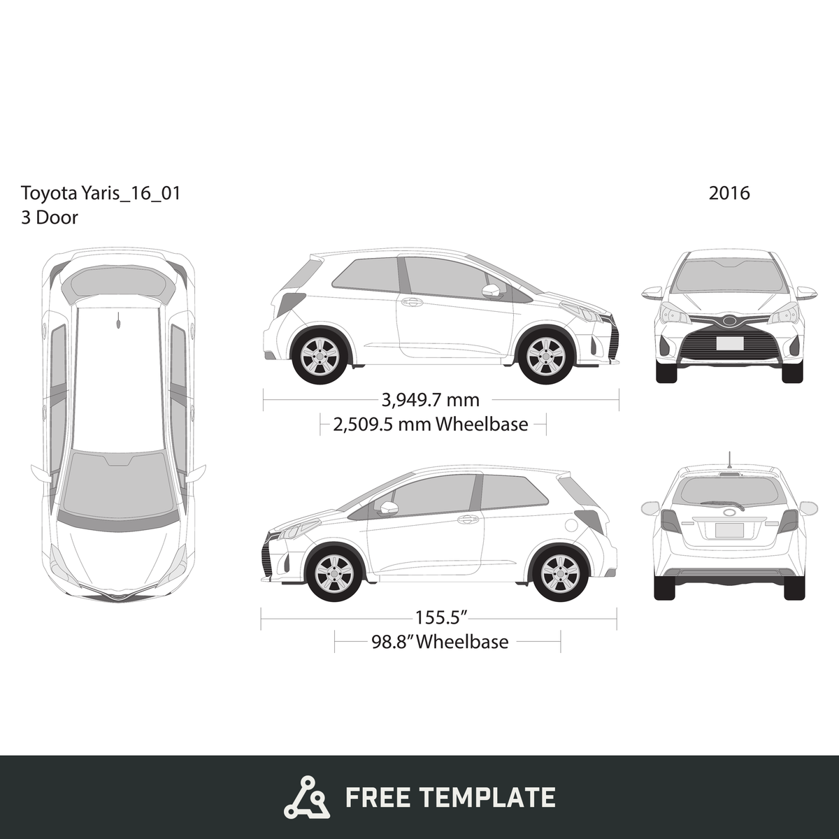 2016 Toyota Yaris free vector vehicle wrap template - GravBase