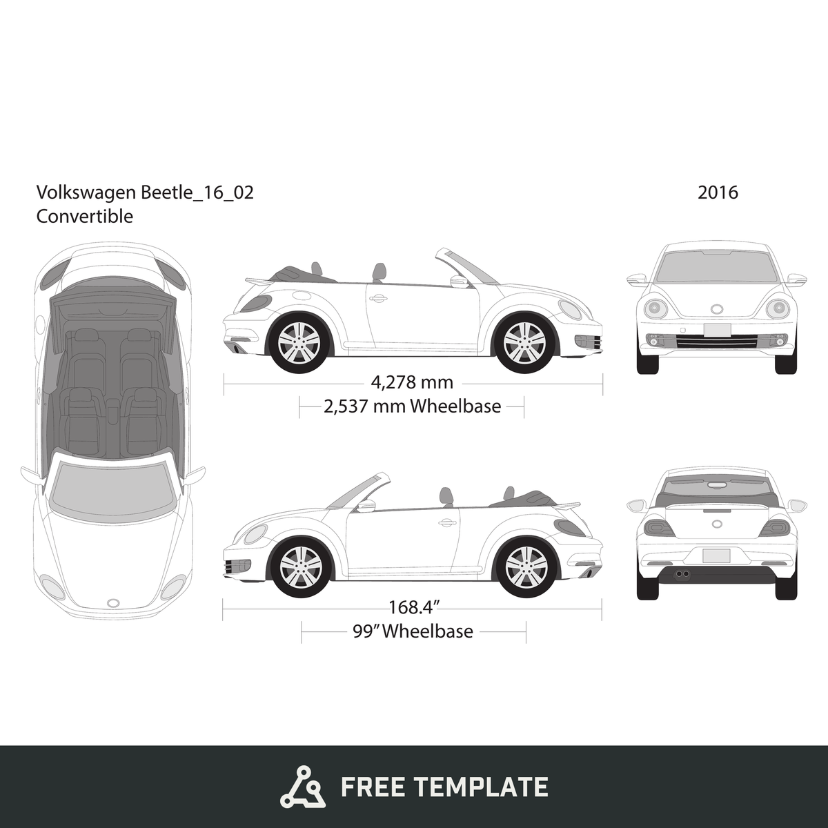 2016 Volkswagen Beetle free vector vehicle wrap template - GravBase