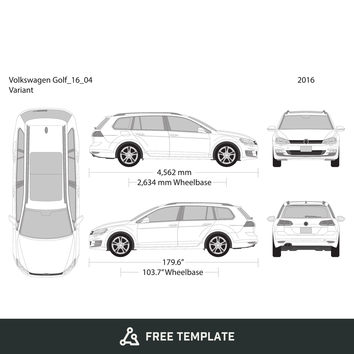 2016 Volkswagen Golf free vector vehicle wrap template - GravBase