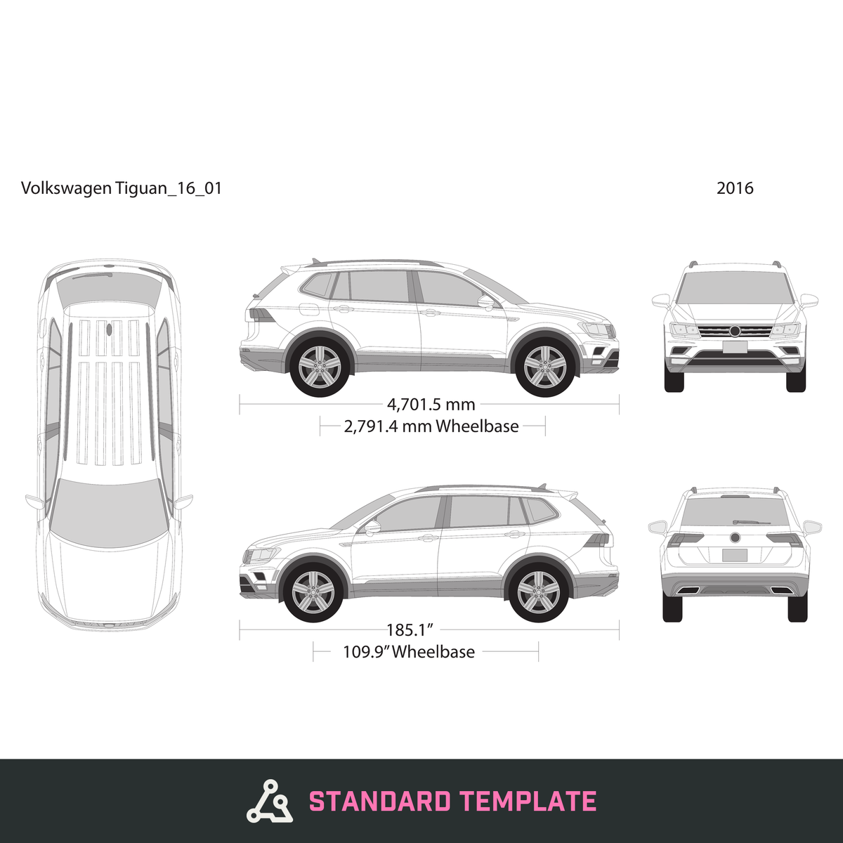 2016 Volkswagen Tiguan vector wrap template, Design-Ready PDF - GravBase