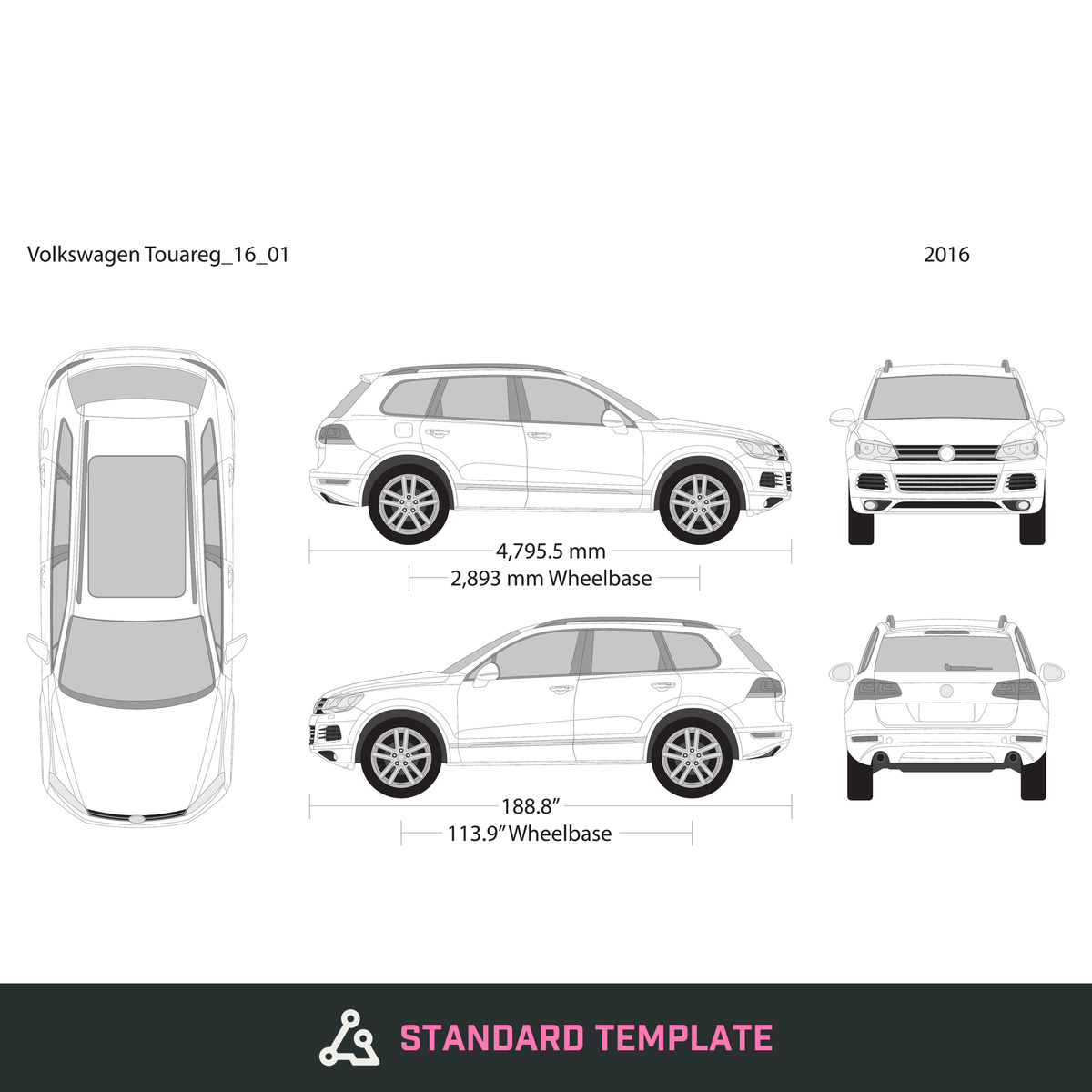 2016 Volkswagen Touareg vector wrap template, Design-Ready PDF - GravBase