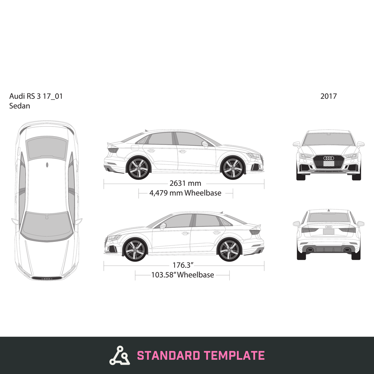 2017 Audi RS 3 vector wrap template, Design-Ready PDF - GravBase