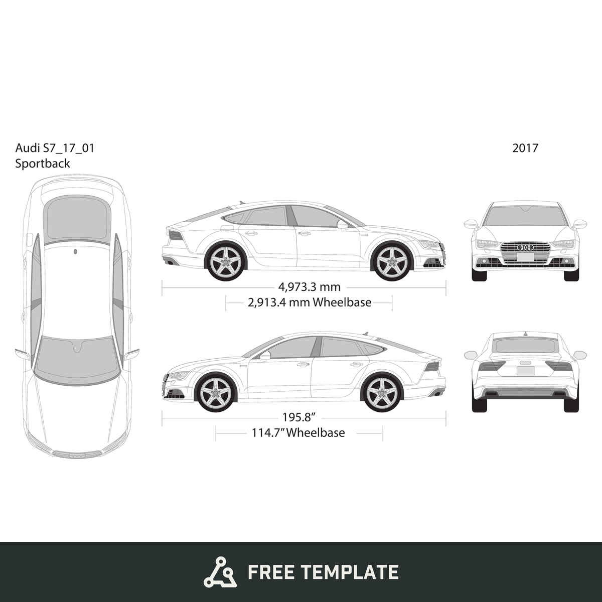 2017 Audi S7 free vector vehicle wrap template - GravBase