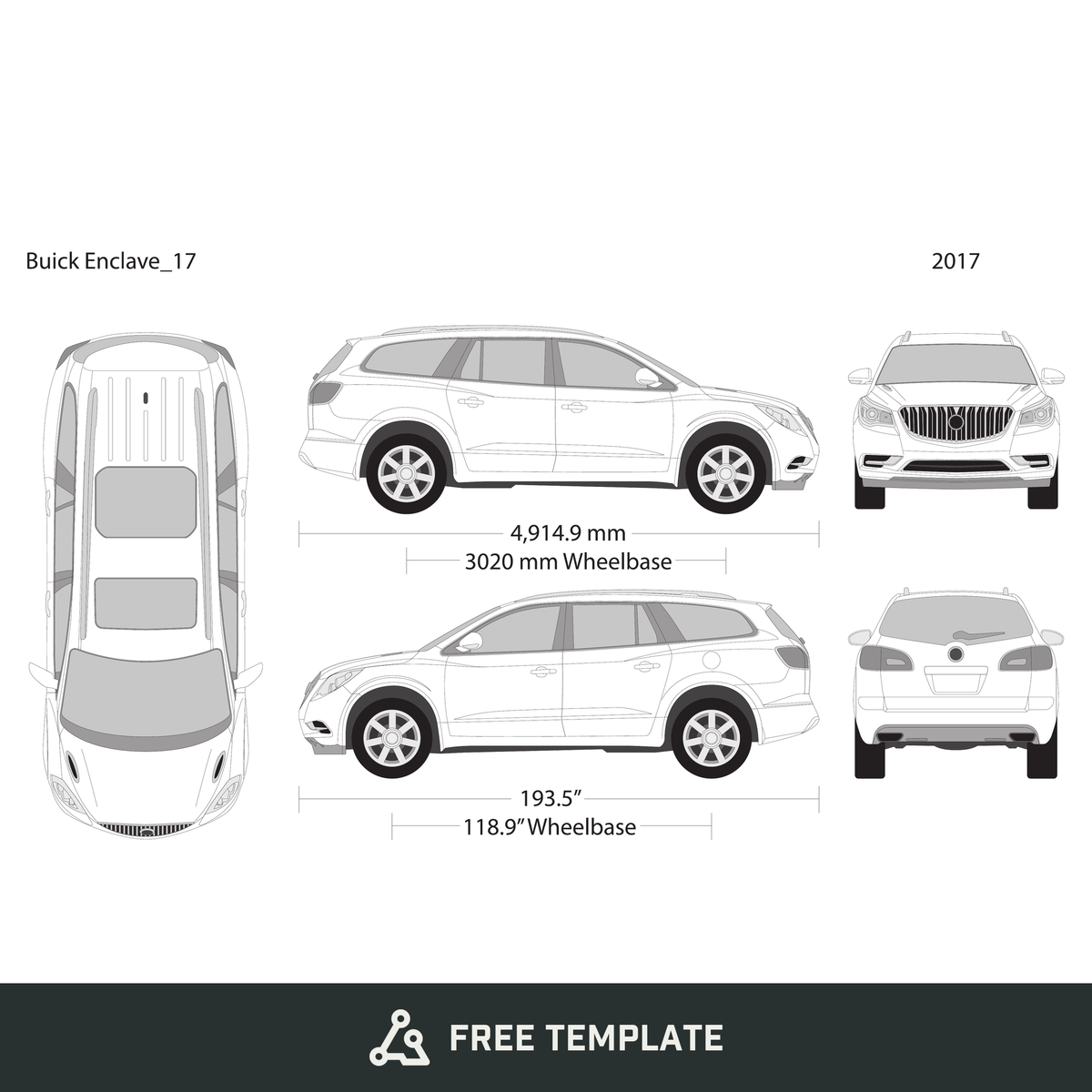 2017 Buick Enclave free vector vehicle wrap template - GravBase