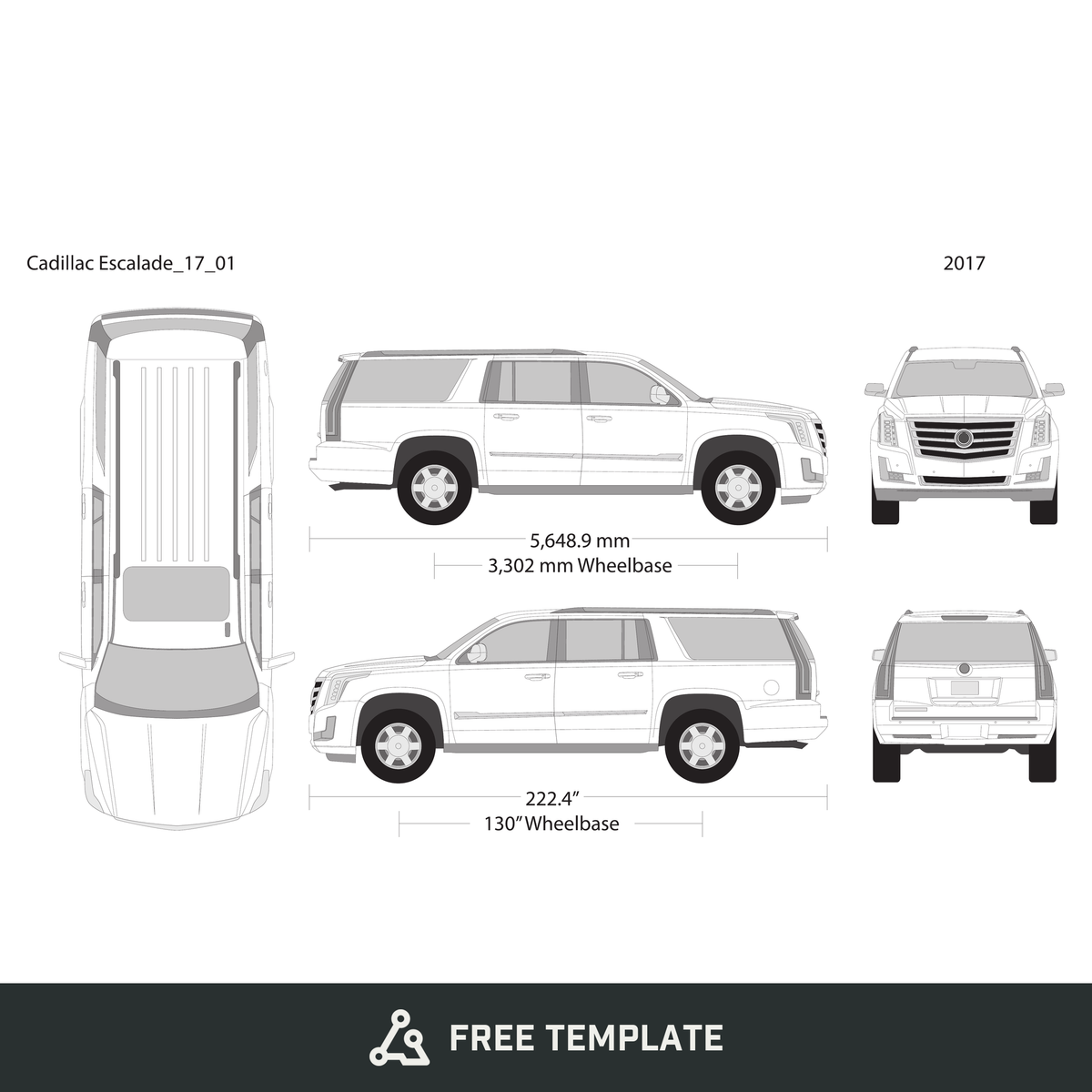 2017 Cadillac Escalade free vector vehicle wrap template - GravBase