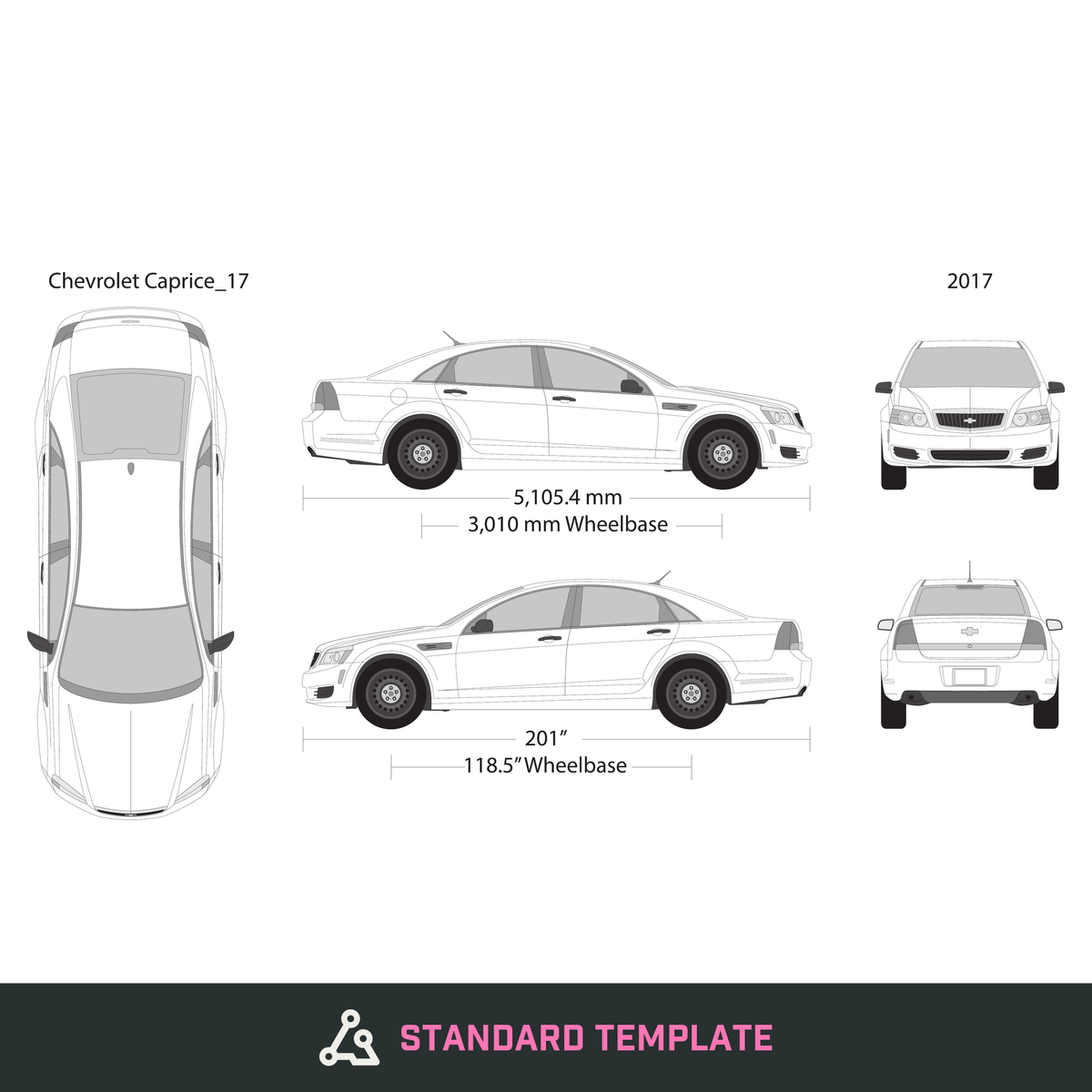 2017 Chevy Caprice vector wrap template, Design-Ready PDF - GravBase