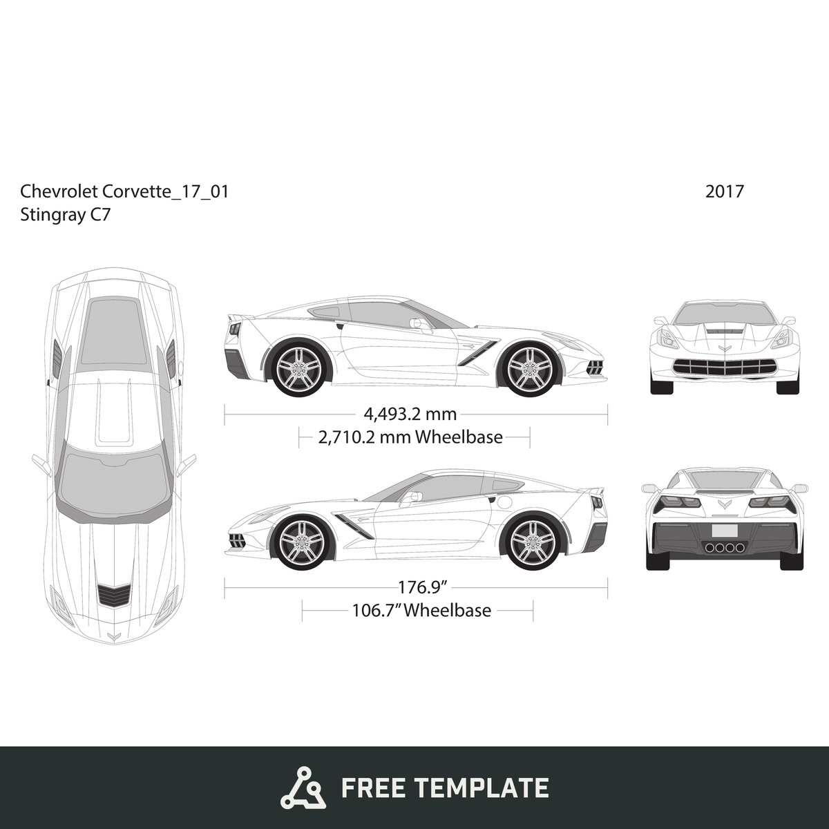 2017 Chevy Corvette free vector vehicle wrap template - GravBase