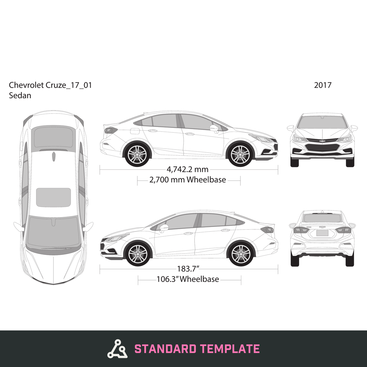 2017 Chevy Cruze vector wrap template V01, Design-Ready PDF - GravBase
