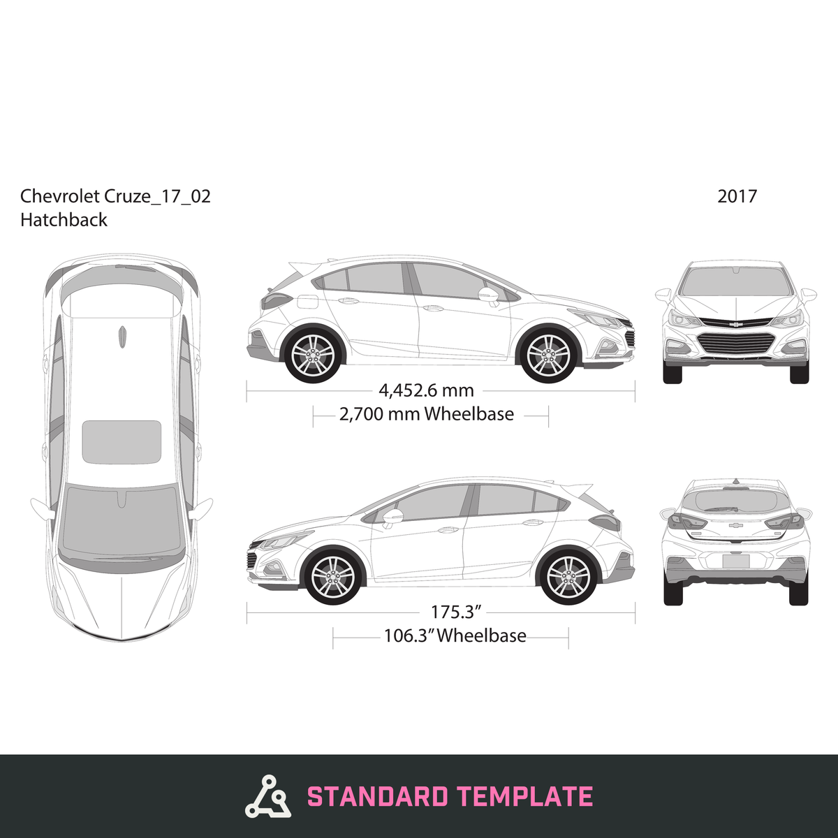 2017 Chevy Cruze vector wrap template V02, Design-Ready PDF - GravBase