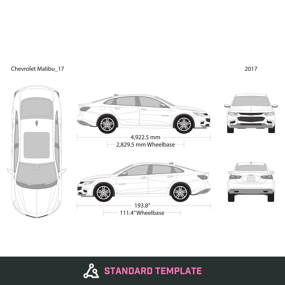 2017 Chevy Malibu vector wrap template, Design-Ready PDF - GravBase