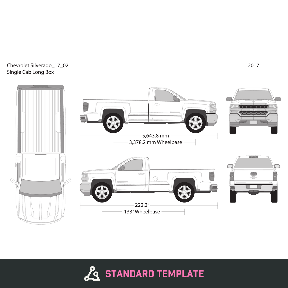 2017 Chevy Silverado 1500 vector wrap template V02, Design-Ready PDF - GravBase