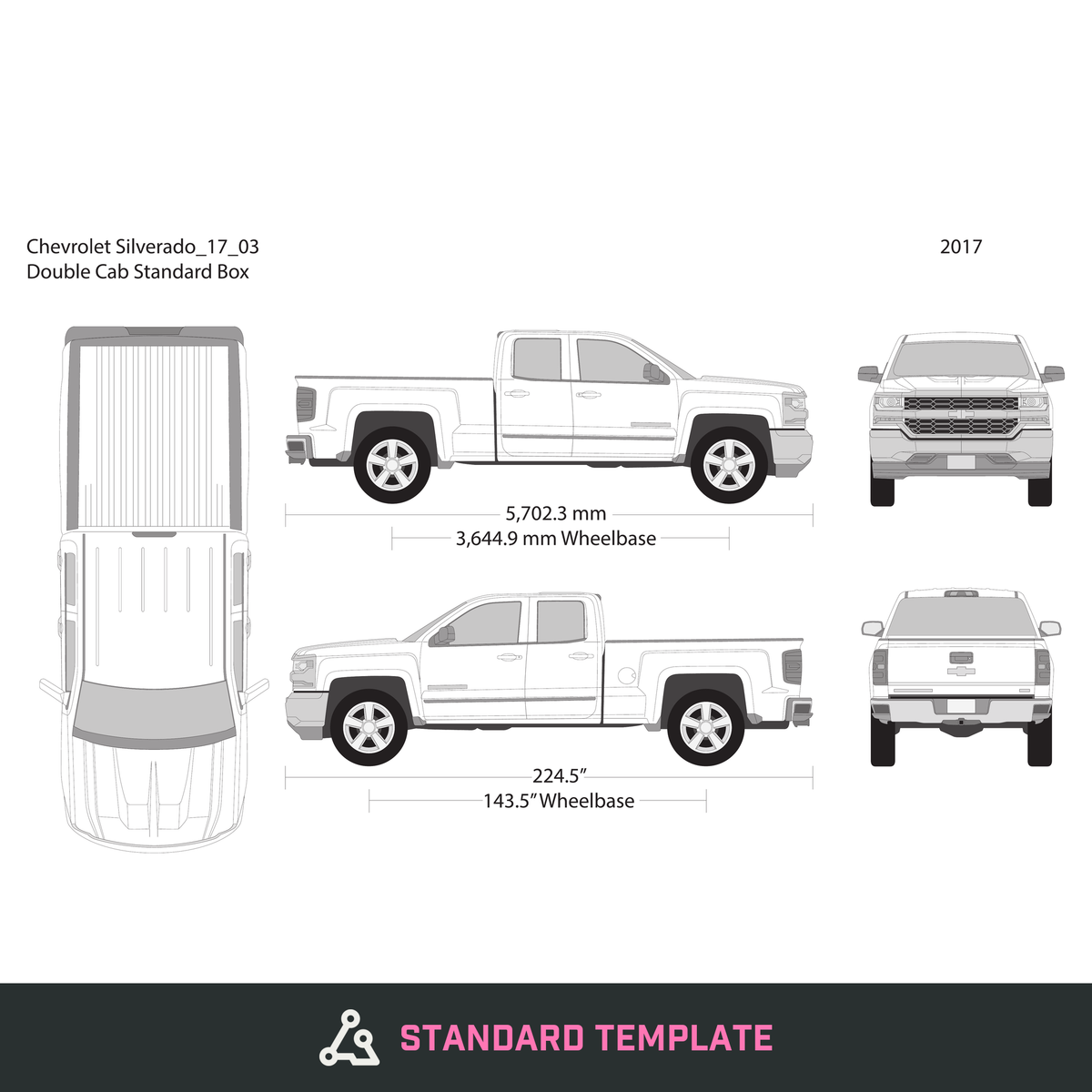 2017 Chevy Silverado 1500 vector wrap template V03, Design-Ready PDF - GravBase