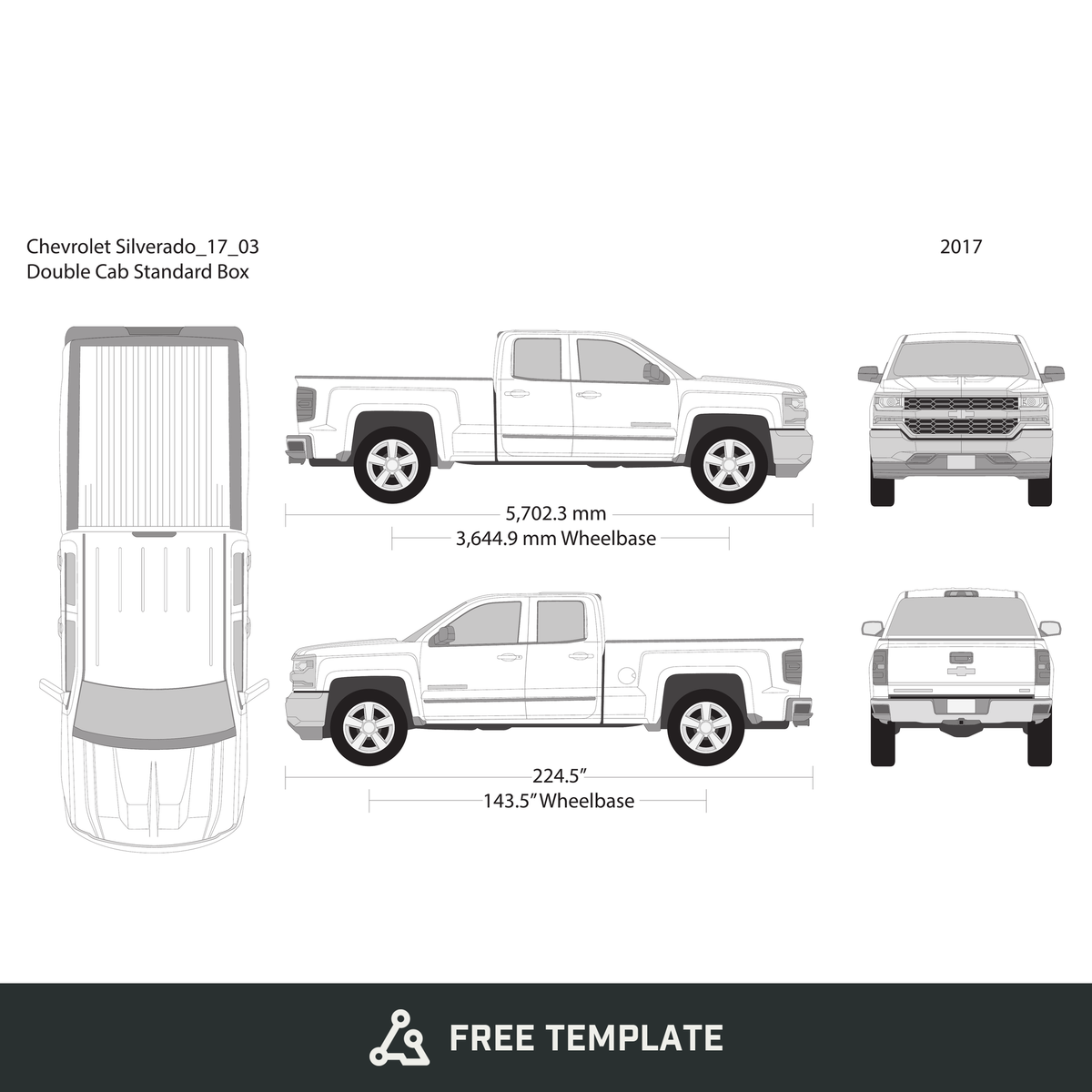 2017 Chevy Silverado 1500 free vector vehicle wrap template - GravBase