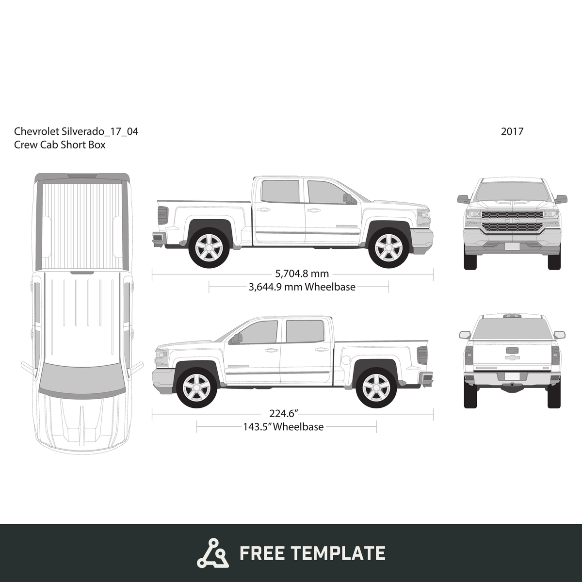 2017 Chevy Silverado 1500 free vector vehicle wrap template - GravBase