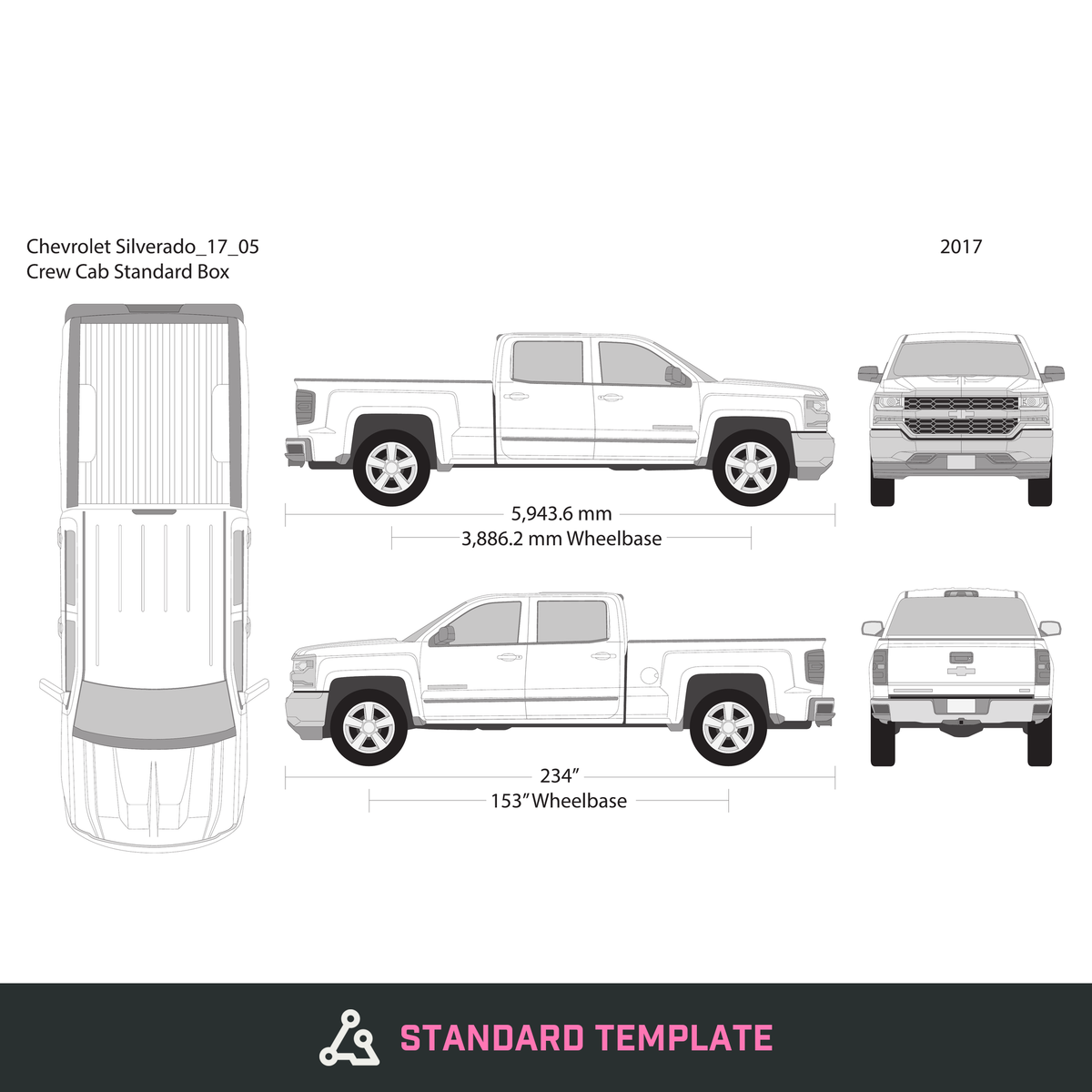 2017 Chevy Silverado 1500 vector wrap template V05, Design-Ready PDF - GravBase