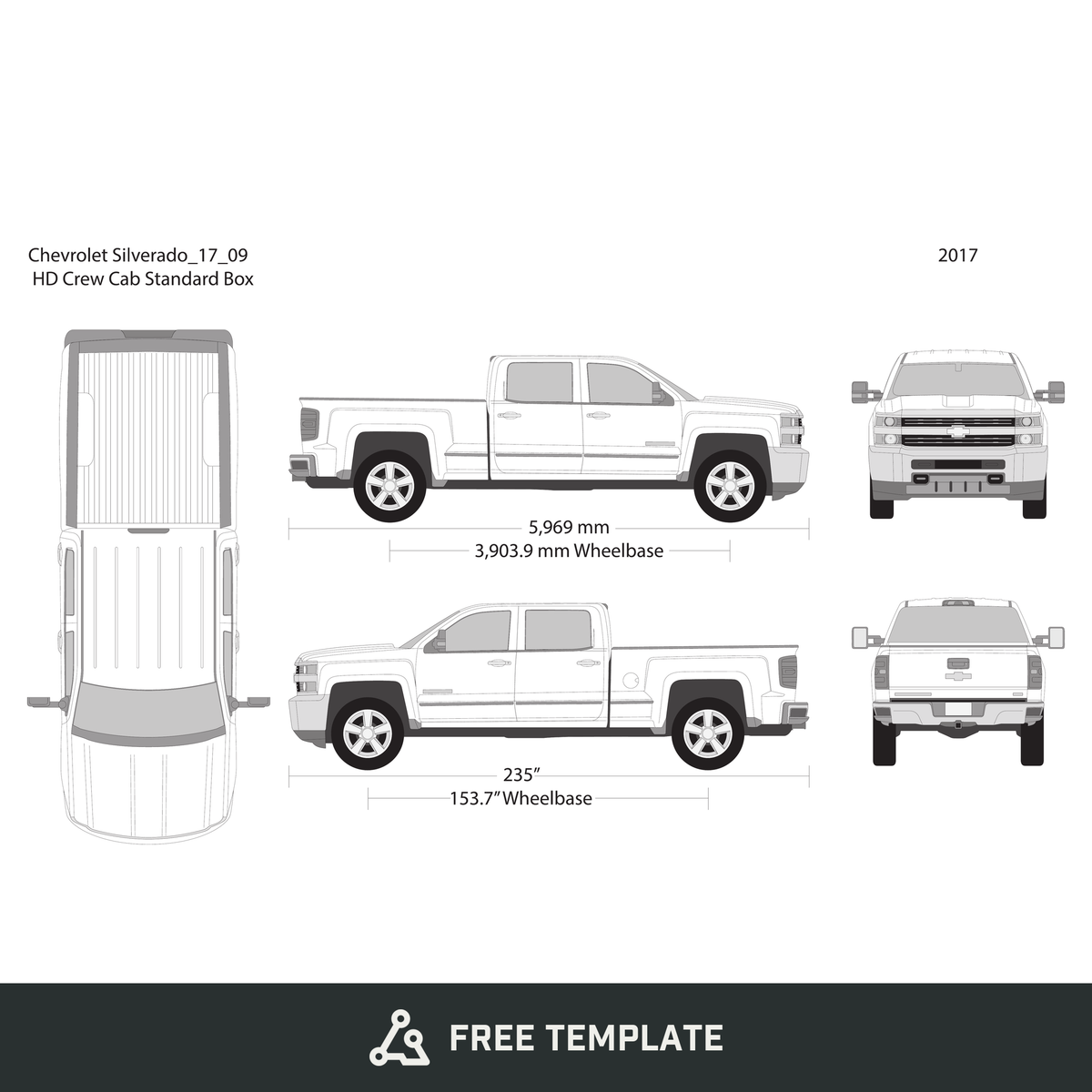 2017 Chevy Silverado 2500-3500 HD free vector vehicle wrap template - GravBase