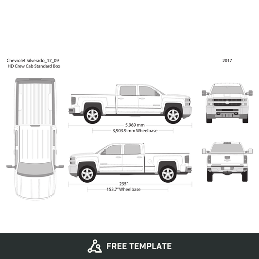 2017 Chevy Silverado 2500-3500 HD free vector vehicle wrap template - GravBase