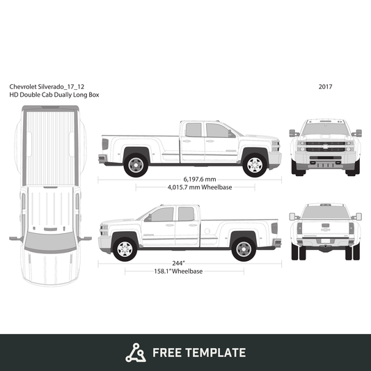 2017 Chevy Silverado 2500-3500 HD free vector vehicle wrap template - GravBase