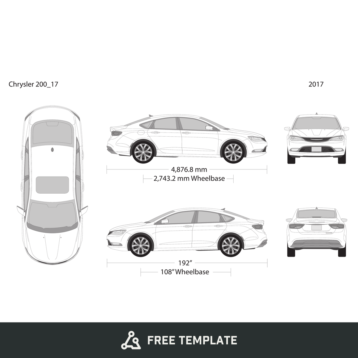 2017 Chrysler 200 free vector vehicle wrap template - GravBase