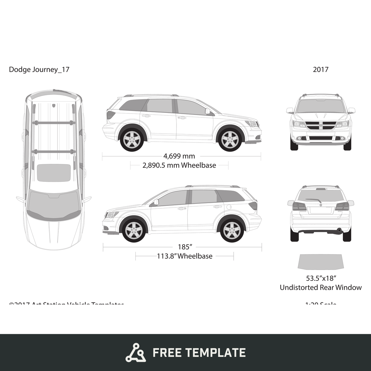 2017 Dodge Journey free vector vehicle wrap template - GravBase