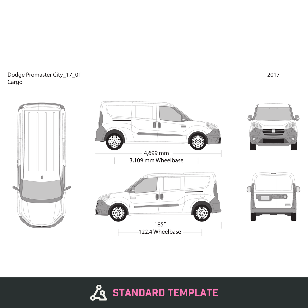 2017 Dodge Promaster City vector wrap template V01, Design-Ready PDF - GravBase