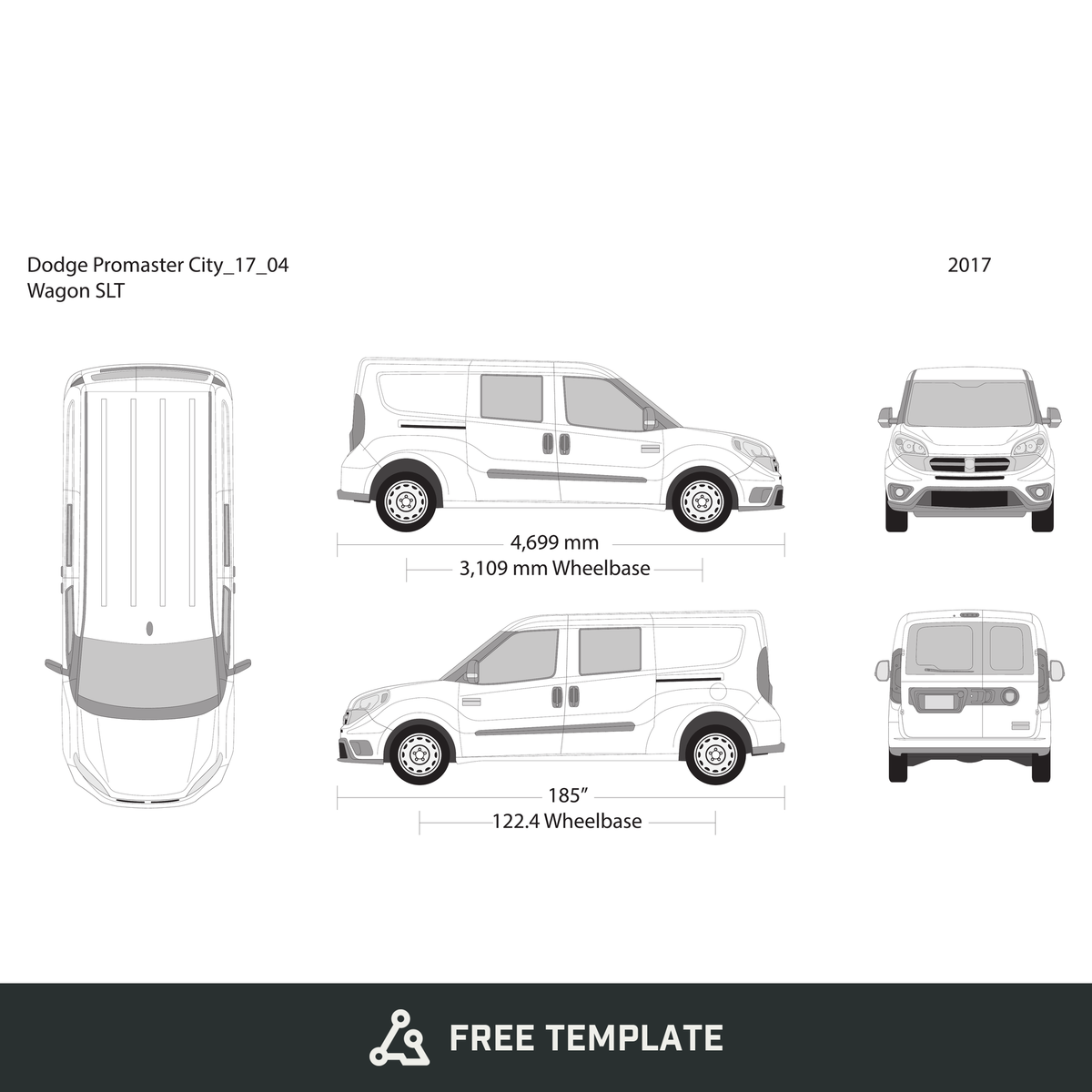 2017 Dodge Promaster City free vector vehicle wrap template - GravBase