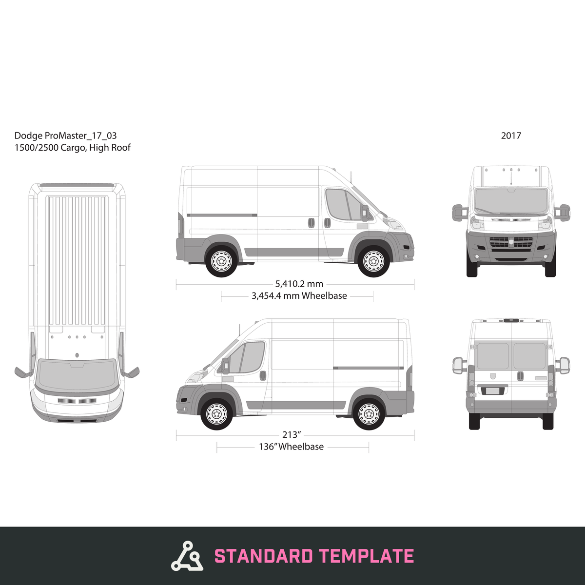 2017 Dodge Promaster vector wrap template V03, Design-Ready PDF - GravBase