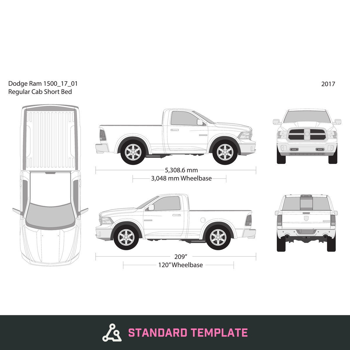 2017 Dodge Ram 1500 vector wrap template V01, Design-Ready PDF - GravBase