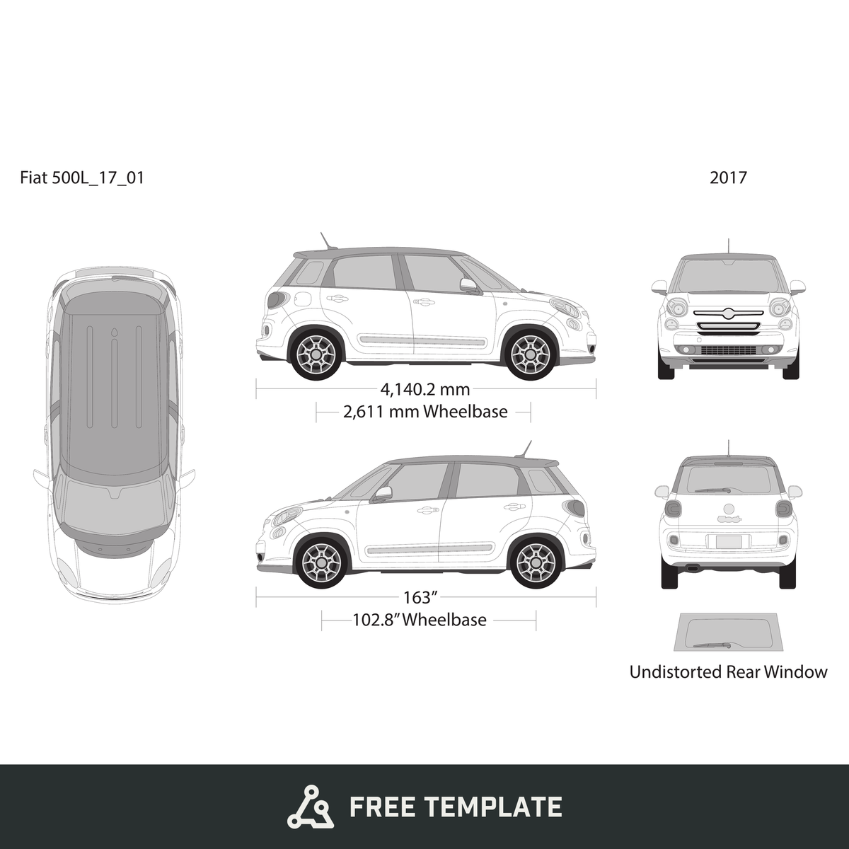 2017 Fiat 500L free vector vehicle wrap template - GravBase