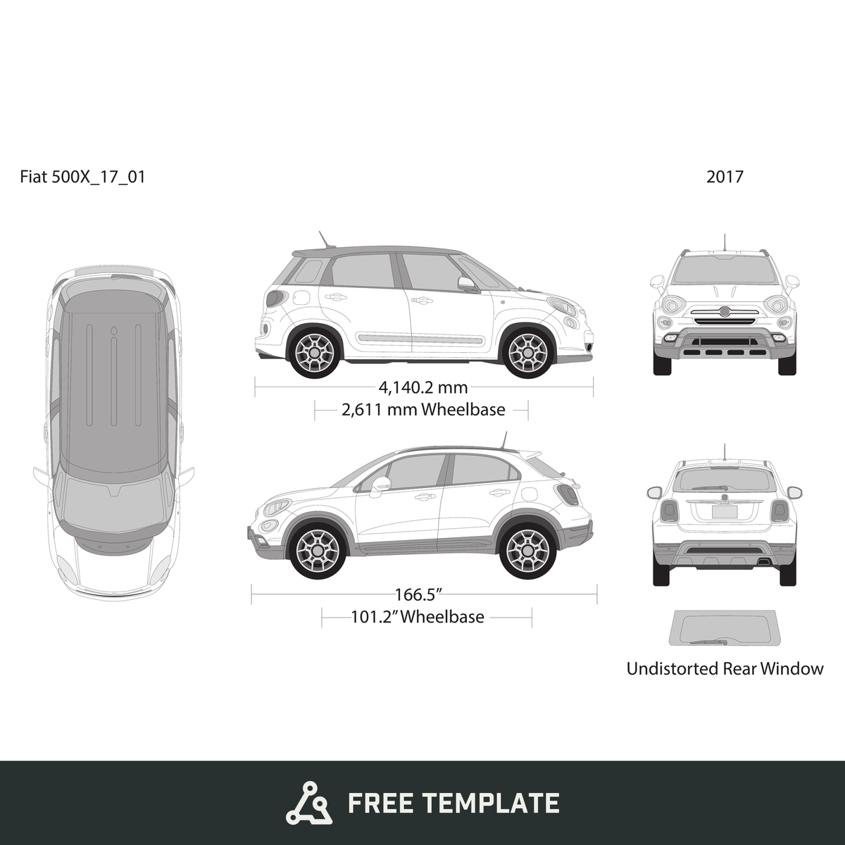 2017 Fiat 500X free vector vehicle wrap template - GravBase