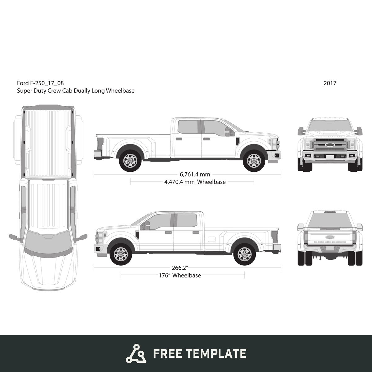 2017 Ford F-250 free vector vehicle wrap template - GravBase