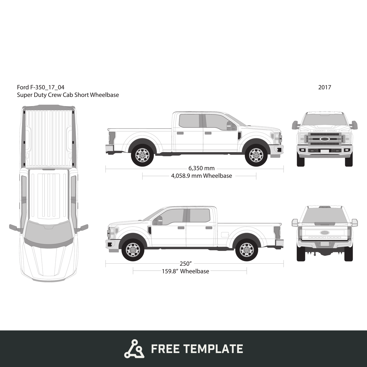 2017 Ford F-350 free vector vehicle wrap template - GravBase