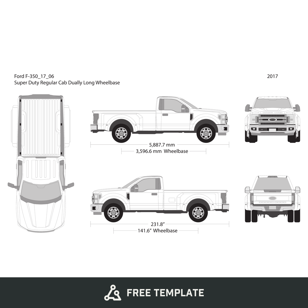 2017 Ford F-350 free vector vehicle wrap template - GravBase