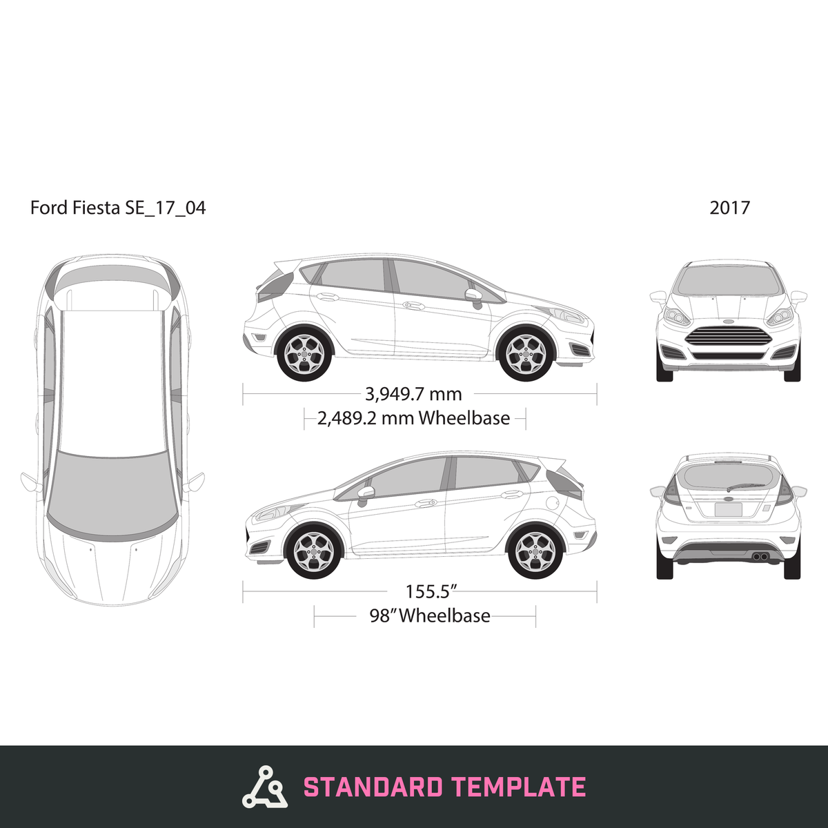 2017 Ford Fiesta vector wrap template V04, Design-Ready PDF - GravBase