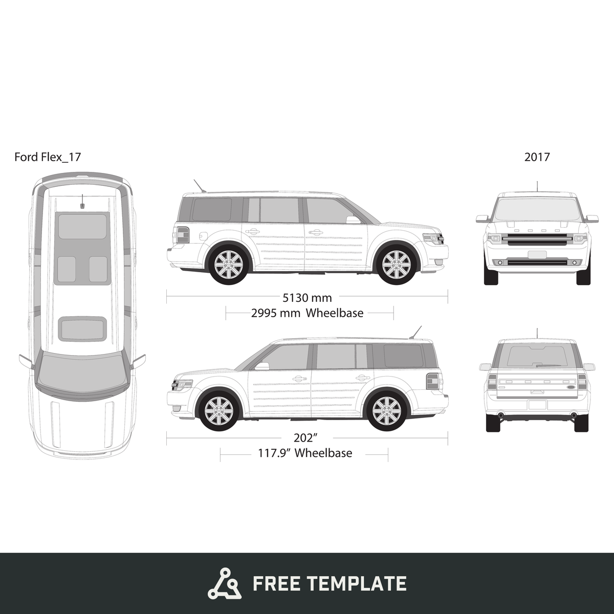 2017 Ford Flex free vector vehicle wrap template - GravBase