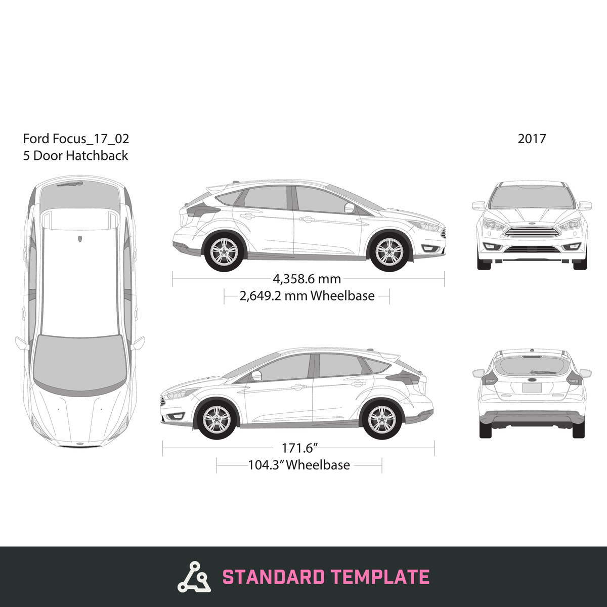 2017 Ford Focus vector wrap template V02, Design-Ready PDF - GravBase