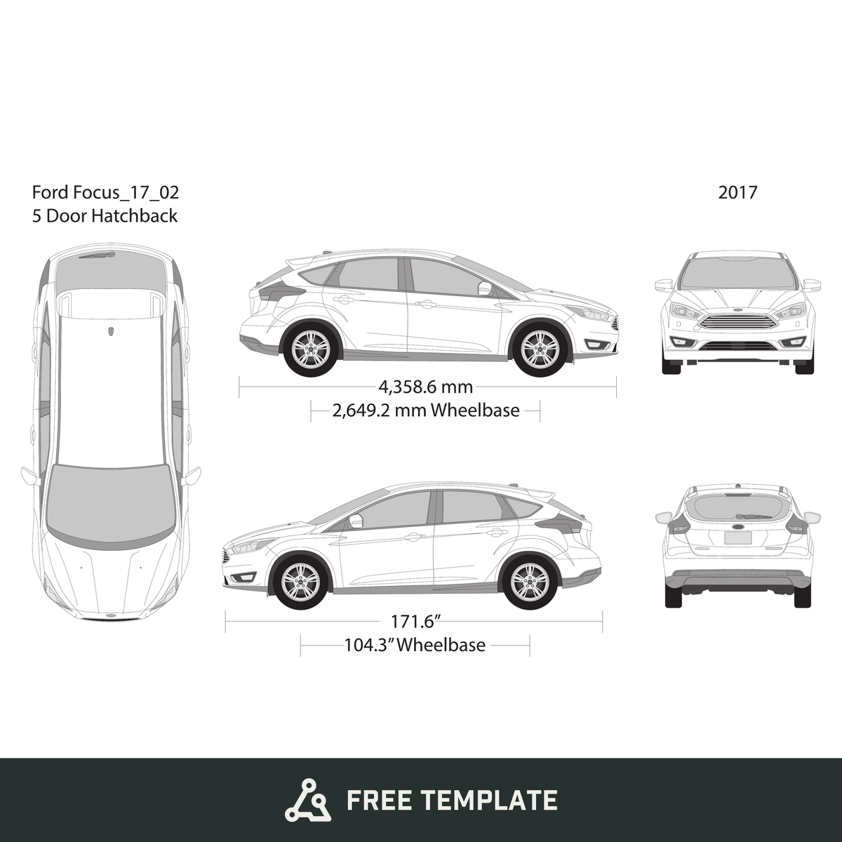 2017 Ford Focus free vector vehicle wrap template - GravBase