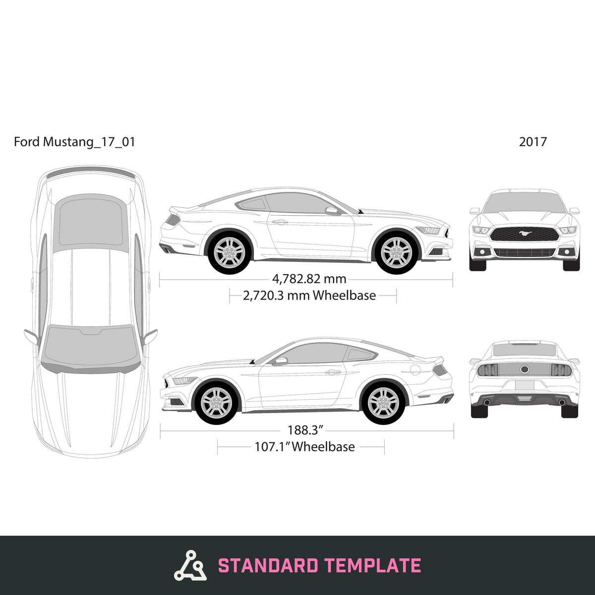 2017 Ford Mustang vector wrap template V01, Design-Ready PDF - GravBase
