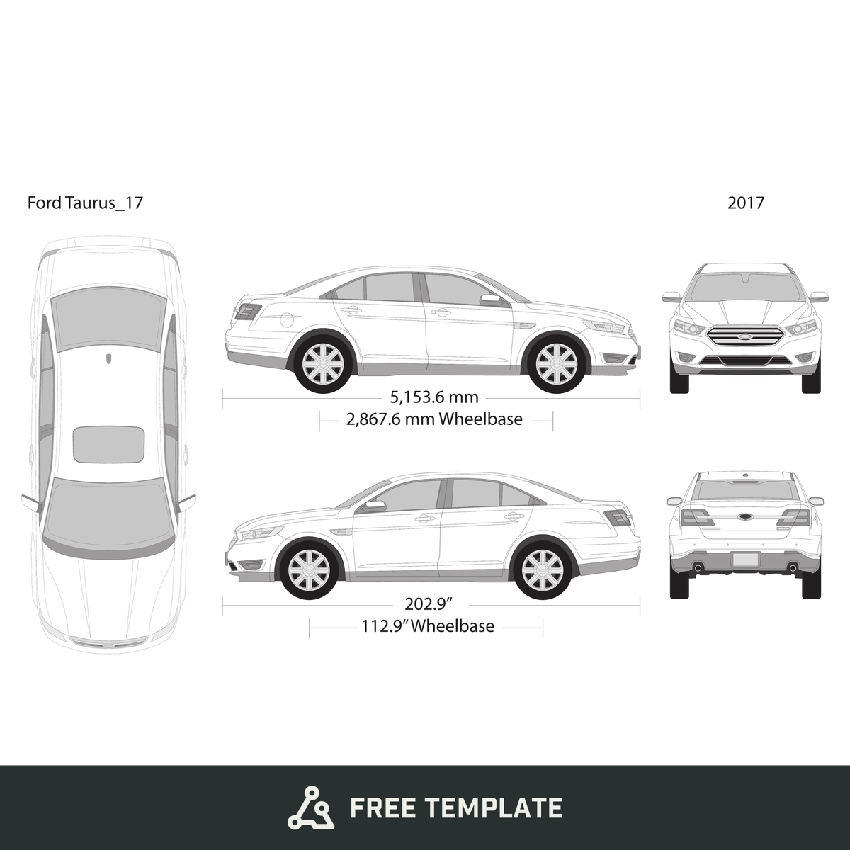 2017 Ford Taurus free vector vehicle wrap template - GravBase