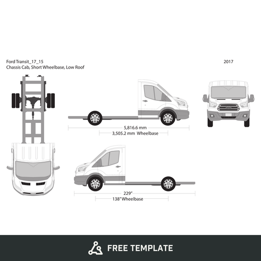 2017 Ford Transit Chassis free vector vehicle wrap template - GravBase