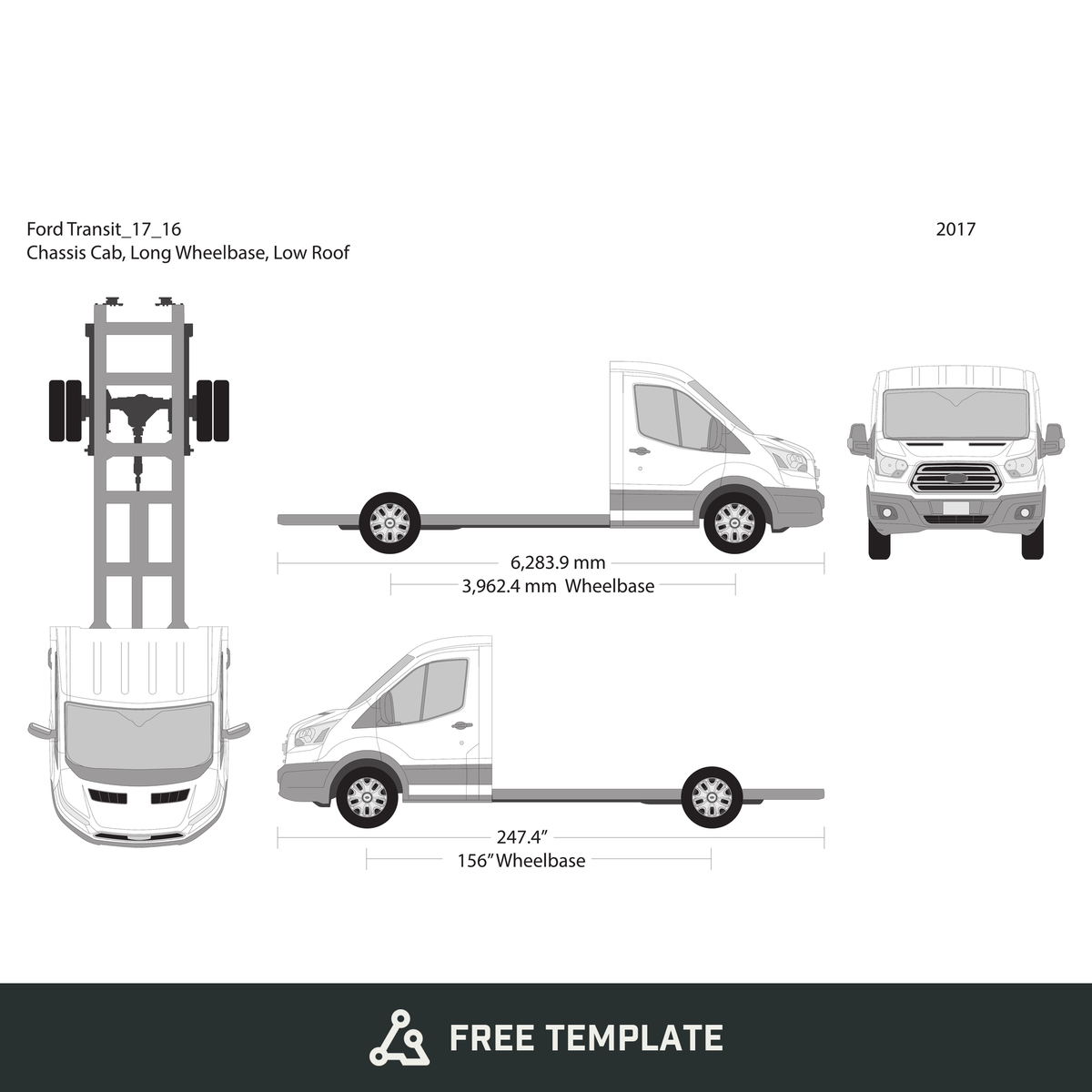 2017 Ford Transit Chassis free vector vehicle wrap template - GravBase