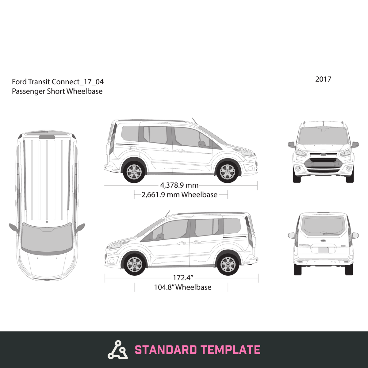 2017 Ford Transit Connect vector wrap template V04, Design-Ready PDF - GravBase