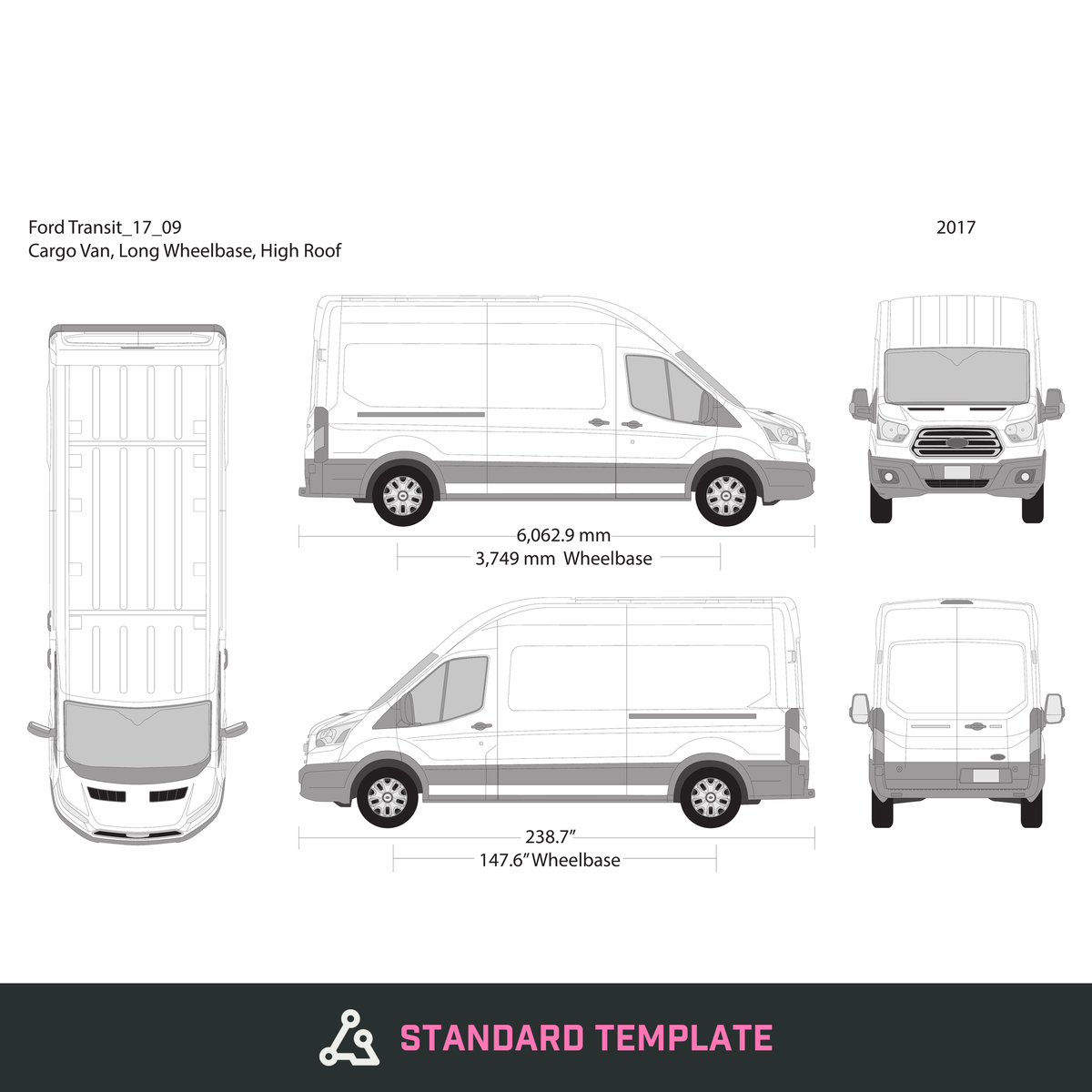 2017 Ford Transit Sliding Door vector wrap template V09, Design-Ready PDF - GravBase